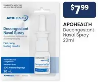 Advantage Pharmacy APOHEALTH Decongestant Nasal Spray 20ml offer