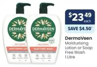 DermaVeen Moisturising Lotion or Soap Free Wash 1 Litre