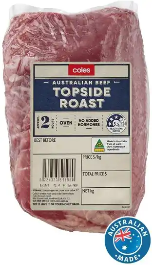 Coles Coles Australian No Added Hormones Beef Roast Topside offer