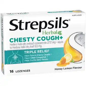 Woolworths Strepsils Herbal Chesty Cough Lozenges Pk 16^ offer