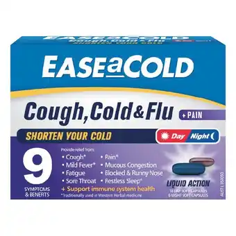 Woolworths Ease a Cold Cough, Cold & Flu Capsules Pk 24^ offer