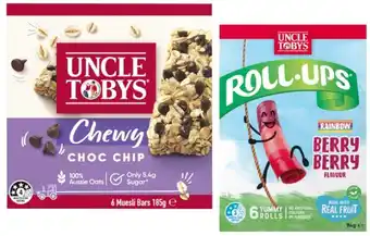 Coles Uncle Tobys Muesli Bars 185g or Roll Ups 94g offer