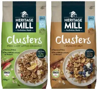 Coles Heritage Mill Muesli or Clusters 750g offer