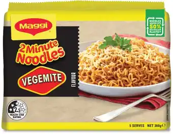 Coles NEW Maggi Vegemite 2 Minute Instant Noodle 5 Pack 325g offer