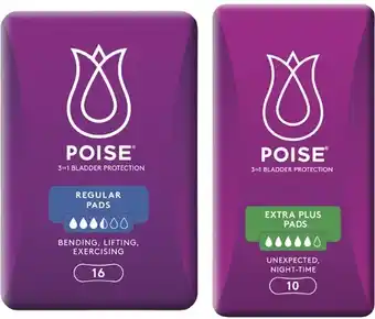 Coles Poise Pads For Bladder Leaks Regular 16 Pack or Extra Plus 10 Pack offer