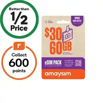 Woolworths amaysim $30 eSIM Starter Pack offer