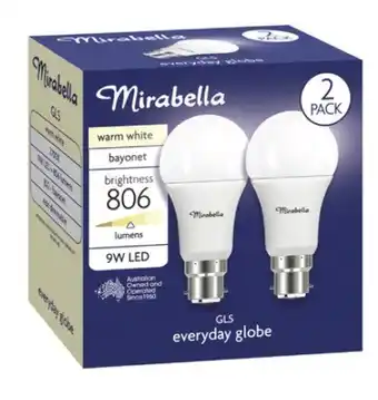 Coles Mirabella 9W GLS LED Light Globes 2 Pack offer