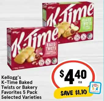 IGA Kellogg's K-Time Baked Twists or Bakery Favorites 5 Pack Selected Varieties offer