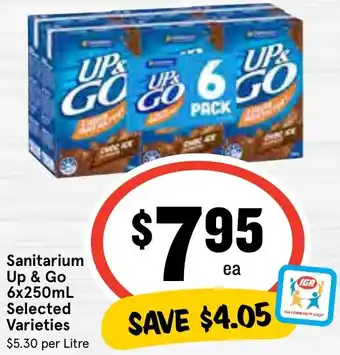 IGA Sanitarium Up & Go 6x250mL Selected Varieties offer