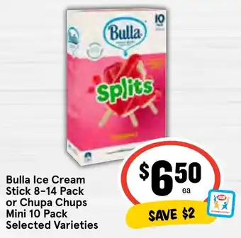 IGA Bulla Ice Cream Stick 8-14 Pack or Chupa Chups Mini 10 Pack Selected Varieties offer