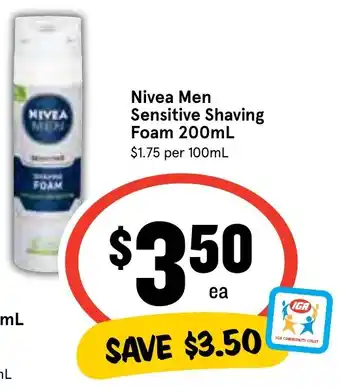 IGA Nivea Men Sensitive Shaving Foam 200mL offer