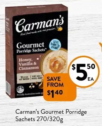 Foodworks Carman's Gourmet Porridge Sachets 270/320g offer