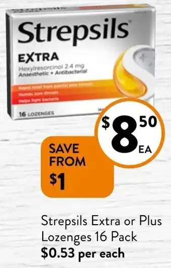 Foodworks Strepsils Extra or Plus Lozenges 16 Pack offer