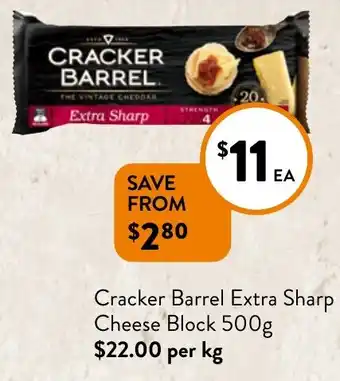 Foodworks Cracker Barrel Extra Sharp Cheese Block 500g offer