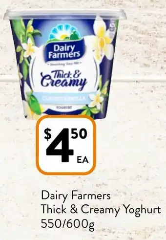 Foodworks Dairy Farmers Thick & Creamy Yoghurt 550/600g offer