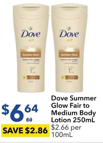 Ritchies Dove Summer Glow Fair to Medium Body Lotion 250mL offer