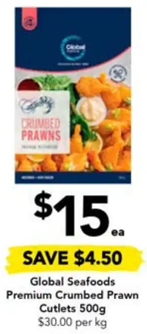 Drakes Global Seafoods Premium Crumbed Prawn Cutlets 500g offer