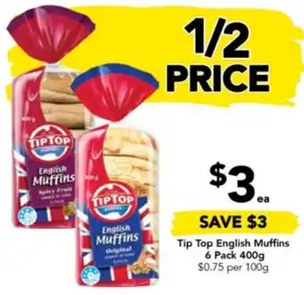 Drakes Tip Top English Muffins 6 Pack 400g offer