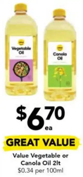 Drakes Value Vegetable or Canola Oil 2lt offer