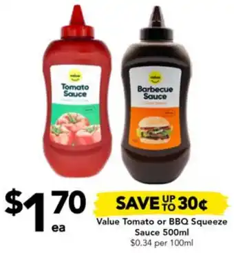 Drakes Value Tomato or BBQ Squeeze Sauce 500ml offer