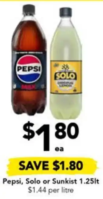 Drakes Pepsi, Solo or Sunkist 1.25lt offer