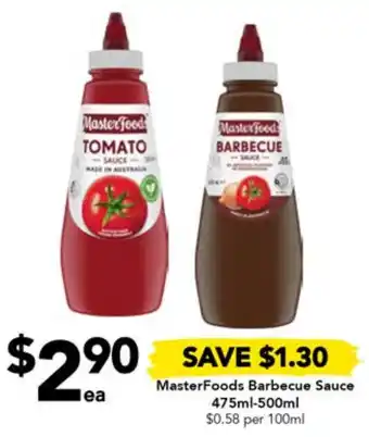 Drakes MasterFoods Barbecue Sauce 475ml-500ml offer