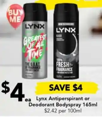 Drakes Lynx Antiperspirant or Deodorant Bodyspray 165ml offer