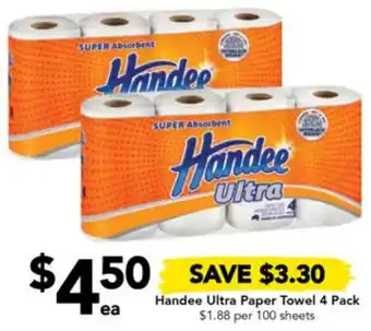 Drakes Handee Ultra Paper Towel 4 Pack offer