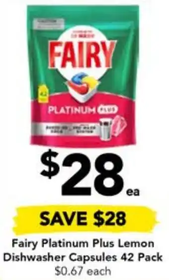 Fairy Platinum Plus Lemon Dishwasher Capsules 42 Pack