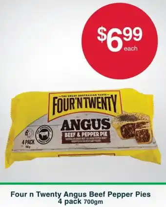 Australian Butchers Store Four n Twenty Angus Beef Pepper Pies 4 pack 700gm offer