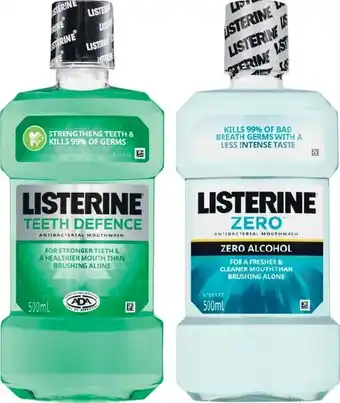 Woolworths Listerine Teeth Defence Mouthwash 500ml or Listerine Zero Mouthwash 500ml offer