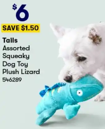 BIG W Tails Assorted Squeaky Dog Toy Plush Lizard offer