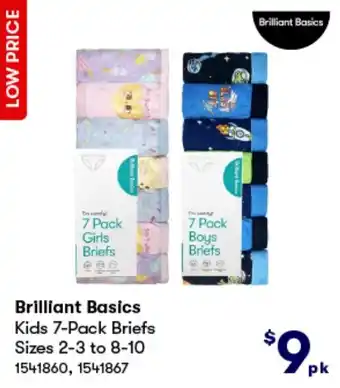 BIG W Brilliant Basics Kids 7-Pack Briefs Sizes 2-3 to 8-10 offer