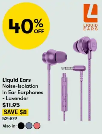 BIG W Liquid Ears Noise-Isolation In Ear Earphones - Lavender offer