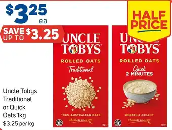 Foodland Uncle Tobys Traditional or Quick Oats 1kg offer