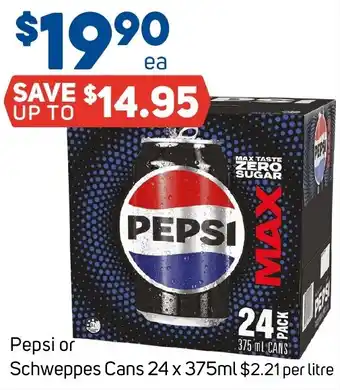 Foodland Pepsi or Schweppes Cans 24 x 375ml offer