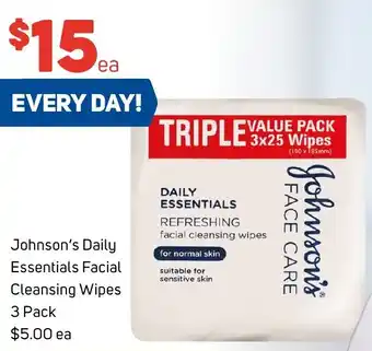 Foodland Johnson's Daily Essentials Facial Cleansing Wipes 3 Pack offer