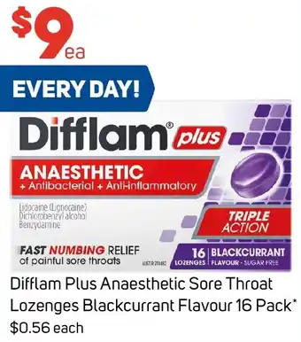 Foodland Difflam Plus Anaesthetic Sore Throat Lozenges Blackcurrant Flavour 16 Pack offer