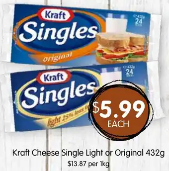 Spudshed Kraft Cheese Single Light or Original 432g offer