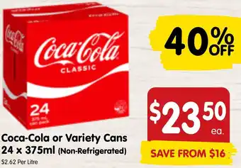 Spar Coca-Cola or Variety Cans 24 x 375ml offer