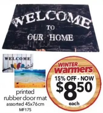 Cheap as Chips printed rubber door mat assorted 45x76cm offer