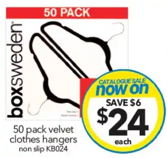 Cheap as Chips 50 pack velvet clothes hangers offer