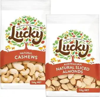 Woolworths Lucky Almonds Slivered, Flaked or Natural 110g or Cashew Kernels 150g offer