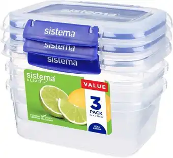 BIG W Sistema 3-Pack Klip It Plus Rectangle Container 1-Litre offer