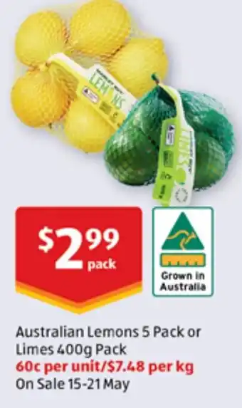 ALDI Australian Lemons 5 Pack or Limes 400g Pack offer