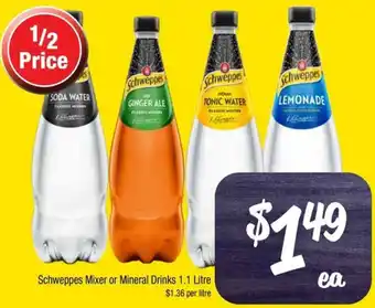 Farmer Jack's Schweppes Mixer or Mineral Drinks 1.1 Litre offer