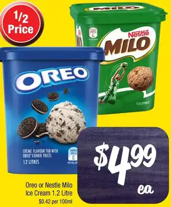 Farmer Jack's Oreo or Nestle Milo Ice Cream 1.2 Litre offer