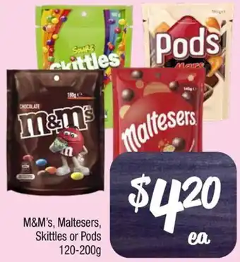 Farmer Jack's M&M's, Maltesers, Skittles or Pods 120-200g offer