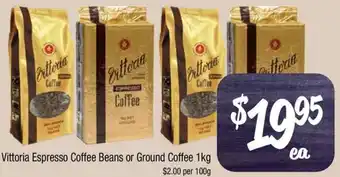 Farmer Jack's Vittoria Espresso Coffee Beans or Ground Coffee 1kg offer