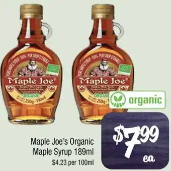 Farmer Jack's Maple Joe's Organic Maple Syrup 189ml offer